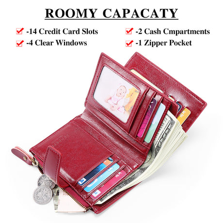 Dark Pink Premium Genuine Leather RFID Blocking Women's Wallet - Lightweight, Multi-Functional, and Stylish
