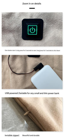 Light Pink Plaid Heated Scarf - Electric Warming Scarf, Winter Outdoor Essential (Without power bank)