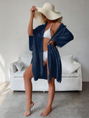 Navy Blue Summer Beach Cover-Up- Bamboo Cotton Sun Protection Cardigan