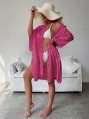 Rose Red Summer Beach Cover-Up- Bamboo Cotton Sun Protection Cardigan