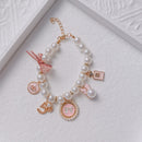 Pink 4-PCS Pearl Charm Pet Necklace - Adjustable Bowknot Collar for Small Dogs & Cats (L: 30+5CM)