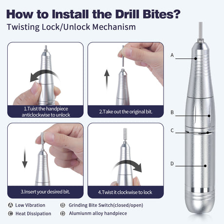 Purple High Speed ??Portable Nail Drill Set - Electric Nail File Set with 6 Nail Drill Bits