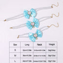 2 - PCS Cute Pet Pearl Necklace Collar with Blue Bow and Heart Charm - Size M