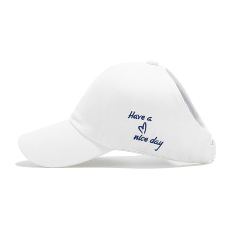 White Stylish Ponytail Opening Baseball Cap - Have a Nice Day