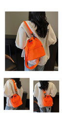 Orange Casual Nylon Drawstring Bucket Bag - Adjustable Strap Crossbody Purse