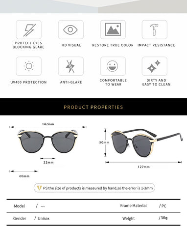 2-pcs Black Elegant Women's Cat Eye Sunglasses - Anti-Glare, Lightweight Frame