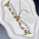 2-pcs Gold chain with white beads Elegant Cat's Eye Beaded Bracelet Band for Apple Watch - Women's Luxury Strap (Compatible Size :42/44/45MM )