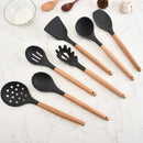 Light Green And Brown 12-Piece Silicone Kitchen Utensil Set - Non-Stick Food-Grade Silicone Cooking Tools with Wooden Handles and Holder