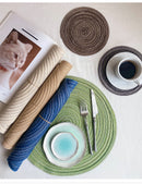8 Pcs Blue Woven Round Placemat - Non-Slip, Heat-Resistant Dining Table Mat,  36cm