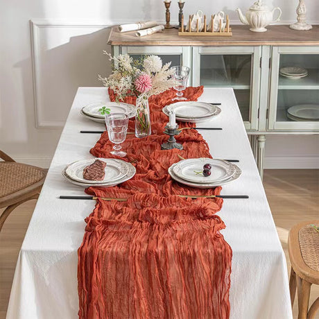 Blue Bohemian Gauze Table Runner 2-Pack - Polyester Fabric for Party and Birthday Table Decor
