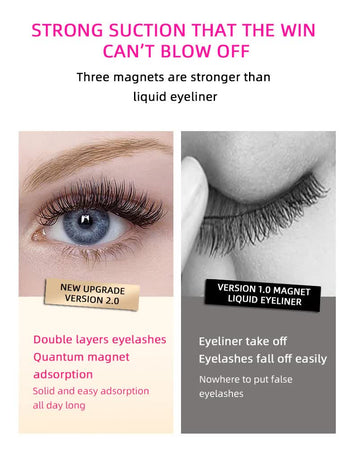 Style 2 Black Magnetic False Eyelashes Kit - 3 Pairs with Applicator Clip and Mirror Case