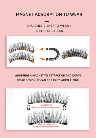 Style 5 Black Magnetic False Eyelashes Kit - 3 Pairs with Applicator Clip and Mirror Case
