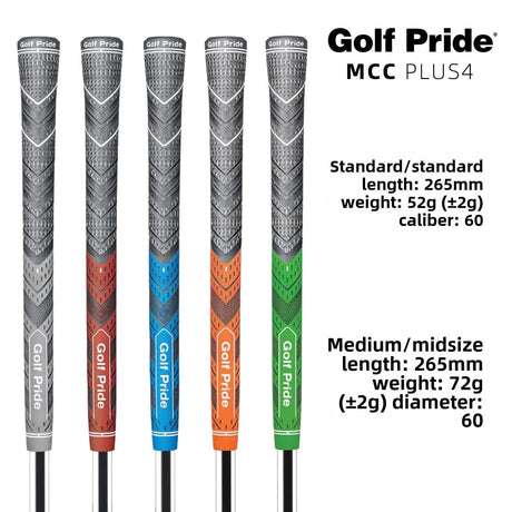 2 Pcs Orange MCC PLUS4 Midsize Golf Grip - Rubber and Cotton Thread Hybrid, 265 mm, 72g, Core 60