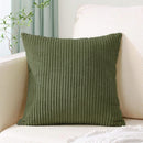 Green Plush Striped Pillow Covers 45x45cm - Set of 4 Corduroy-Style Cushion Covers with Invisible Zipper, Soft and Washable for Sofa Decor