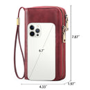 Brown Double Zipper Women's Wallet - Large Capacity Clutch Organizer with Wristlet Strap