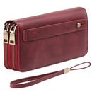 Brown Double Zipper Women's Wallet - Large Capacity Clutch Organizer with Wristlet Strap