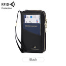Black RFID Blocking Passport Wallet - Multi-Function Travel Organizer with Double Zipper and Crossbody Strap