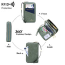 Pink RFID Blocking Passport Wallet - Multi-Function Travel Organizer with Double Zipper and Crossbody Strap