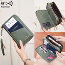Pink RFID Blocking Passport Wallet - Multi-Function Travel Organizer with Double Zipper and Crossbody Strap
