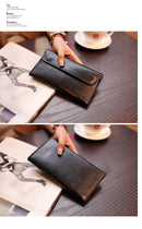 Brown Women's Genuine Leather Long Wallet - Slim Business Clutch with Snap Closure, Multi-Card Holder