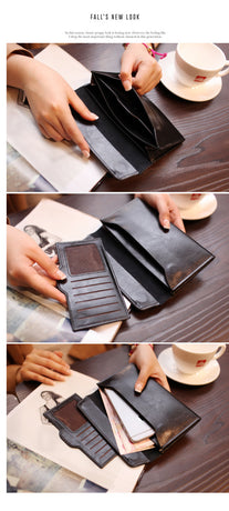 Silver Women's Genuine Leather Long Wallet - Slim Business Clutch with Snap Closure, Multi-Card Holder