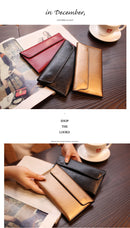 Silver Women's Genuine Leather Long Wallet - Slim Business Clutch with Snap Closure, Multi-Card Holder