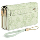 Black Floral Embossed Large Capacity Women's Wallet - Double Zipper PU Leather Clutch with Detachable Wrist Strap
