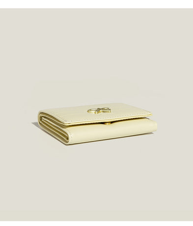 Yellow Compact Women's Bow-Accent Wallet - Fresh Minimalist PU Leather Foldable Card Holder with Multiple Slots