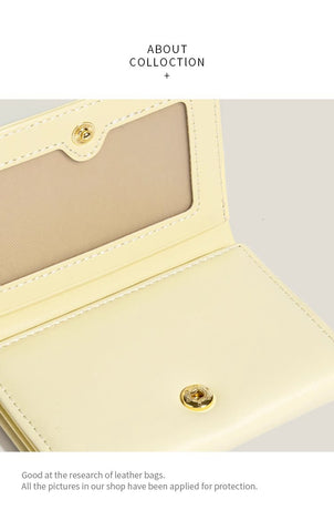 Blue Compact Women's Bow-Accent Wallet - Fresh Minimalist PU Leather Foldable Card Holder with Multiple Slots