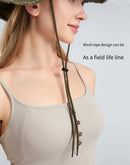 Coffee Packable Cotton Bucket Hat - Folds into Wearable Pouch | Frayed Edge Sun Hat with Chin Strap