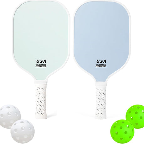 Purple Fiberglass Pickleball Paddle Set - 2 Minimalist Paddles, 4 Balls, and Carry Bag for Outdoor Play