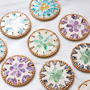 4 Pcs Beige Background With Green flower Handcrafted Rattan Coaster with Natural Shell Inlay - Decorative & Heat Insulating Drink Mat