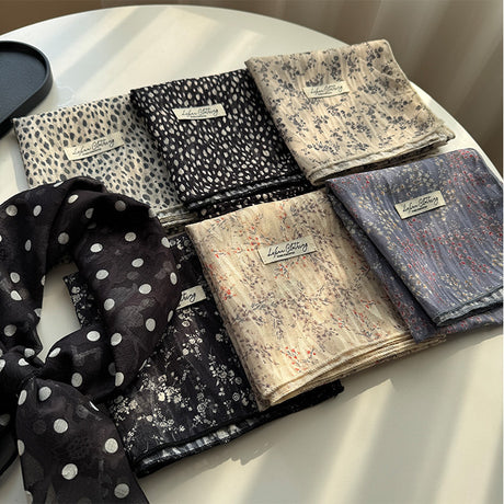 Style 9 Black Polka Dots On White Background Versatile Patterned Square Scarf | 65x65cm Lightweight Polyester Neckerchief Headband | Vintage Polka Dot & Floral