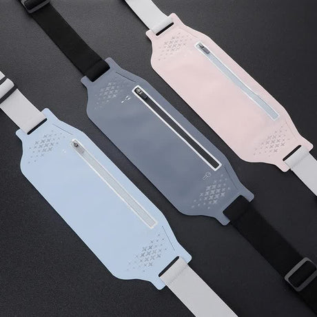 2 Pcs Grey Lightweight Women's Running Waist Bag - Splash-Proof Fitness Belt with Stretchable Phone Storage
