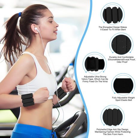 White Adjustable Silicone Wrist & Ankle Weights - 2lb Pair (900g) | Comfortable Fitness Resistance Bands for Workout, Running, Training