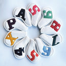 Colorful Words On White Background PU Leather Golf Iron Headcovers Set (10pcs) - Numbered Protective Club Covers (4-9, P, A, S, L) Universal Fit