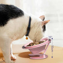 Pink Foldable Elevated Pet Bowl Set - Tilted Ergonomic Cat Feeder with Aluminum Stand & Silicone Bowl