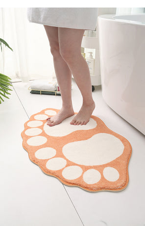 2 Pcs Red And White Foot-Shaped Plush Bath Mat - Non-Slip Absorbent Bathroom Rug for Bedroom and Doorway (50x80cm)