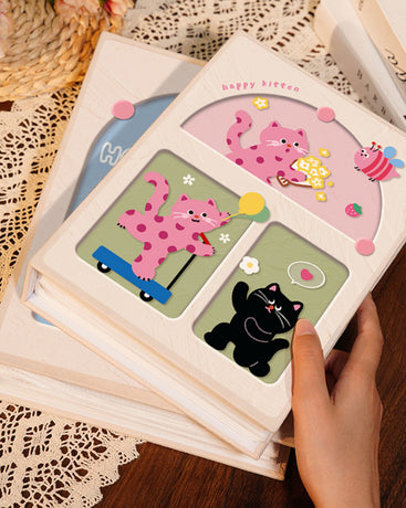 Cover 2 Colorful Cartoon cat pattern 6-Inch 100-Photo Cartoon Cat Album - Large Capacity Family Photo Storage Book with Suede and Crystal Cover
