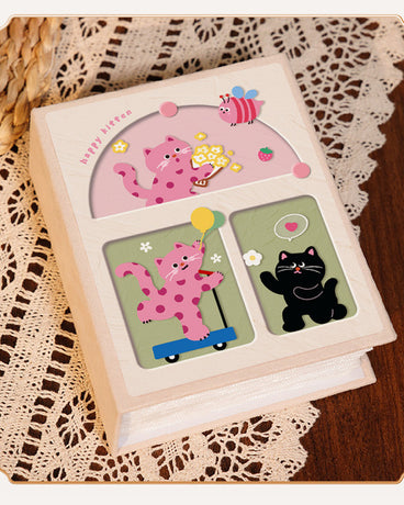 Cover 1 Colorful 7-Inch 100-Photo Cartoon Cat Album - Large Capacity Family Photo Storage Book with Suede and Crystal Cover