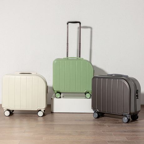 Beige Compact 18-Inch Carry-On Suitcase | Lightweight ABS Hardside Spinner Luggage