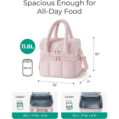 Pink Chic Double Deck Insulated Lunch Bag - Leakproof Cooler Tote for Women