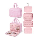 Size M Beige Quilted Hanging Toiletry Bag with Jewelry Organizer - Travel Cosmetic Case(28*12*20)