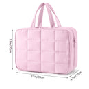 Size M Beige Quilted Hanging Toiletry Bag with Jewelry Organizer - Travel Cosmetic Case(28*12*20)