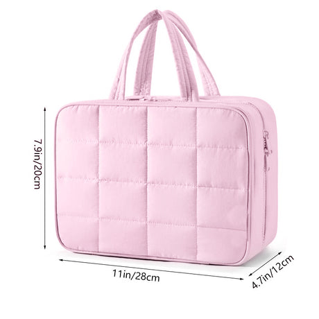 Size M Beige Quilted Hanging Toiletry Bag with Jewelry Organizer - Travel Cosmetic Case(28*12*20)