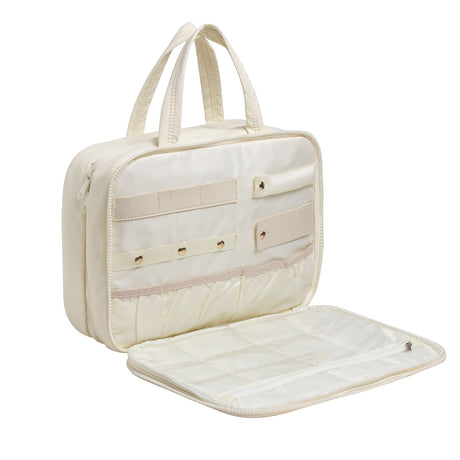 Size M Black Quilted Hanging Toiletry Bag with Jewelry Organizer - Travel Cosmetic Case(28*12*20)