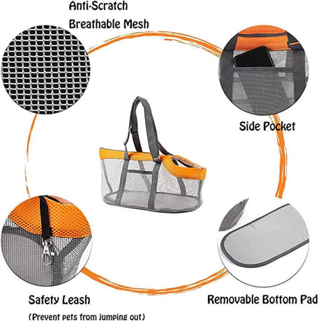 Green And Grey Lightweight Breathable Mesh Pet Carrier Handbag - Portable Travel Tote for Small Dogs & Cats up to 8kg