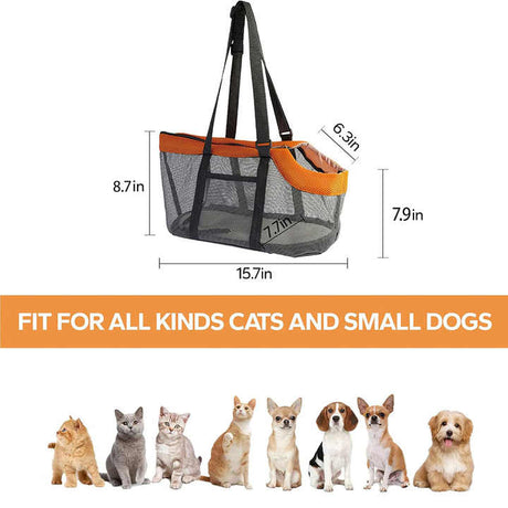 Grey And Red Lightweight Breathable Mesh Pet Carrier Handbag - Portable Travel Tote for Small Dogs & Cats up to 8kg