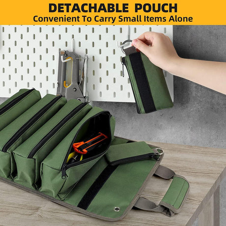 Black Heavy Duty Roll-Up Tool Bag Organizer - Waterproof Oxford Fabric Pouch with Multiple Pockets