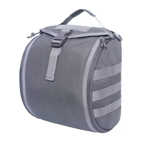 Grey Tactical Helmet Bag & Utility Pouch - Padded MOLLE Gear Storage Carrier